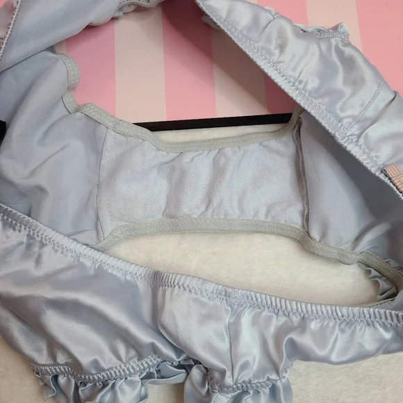 Rare VTG VS Sexy Little Things Silky Satin Ruffle Cheeky Panty Size Sm Blue